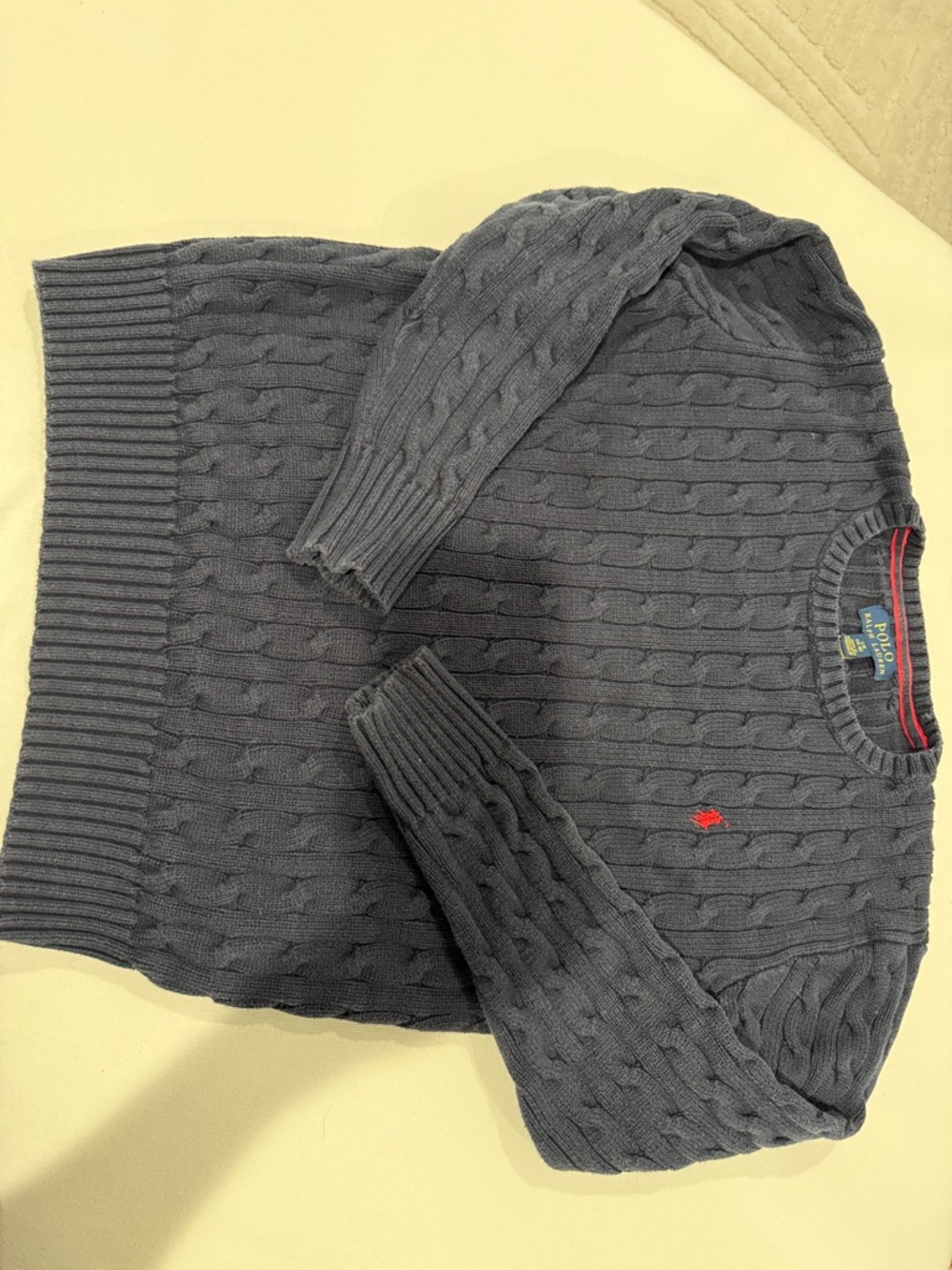 Polo by Ralph Lauren Navy Cable-Knit Crewneck Sweater with Red Pony
